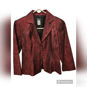 MSK Blazer Jacket Red Black Metallic 3 Button Down Animal Print Size S